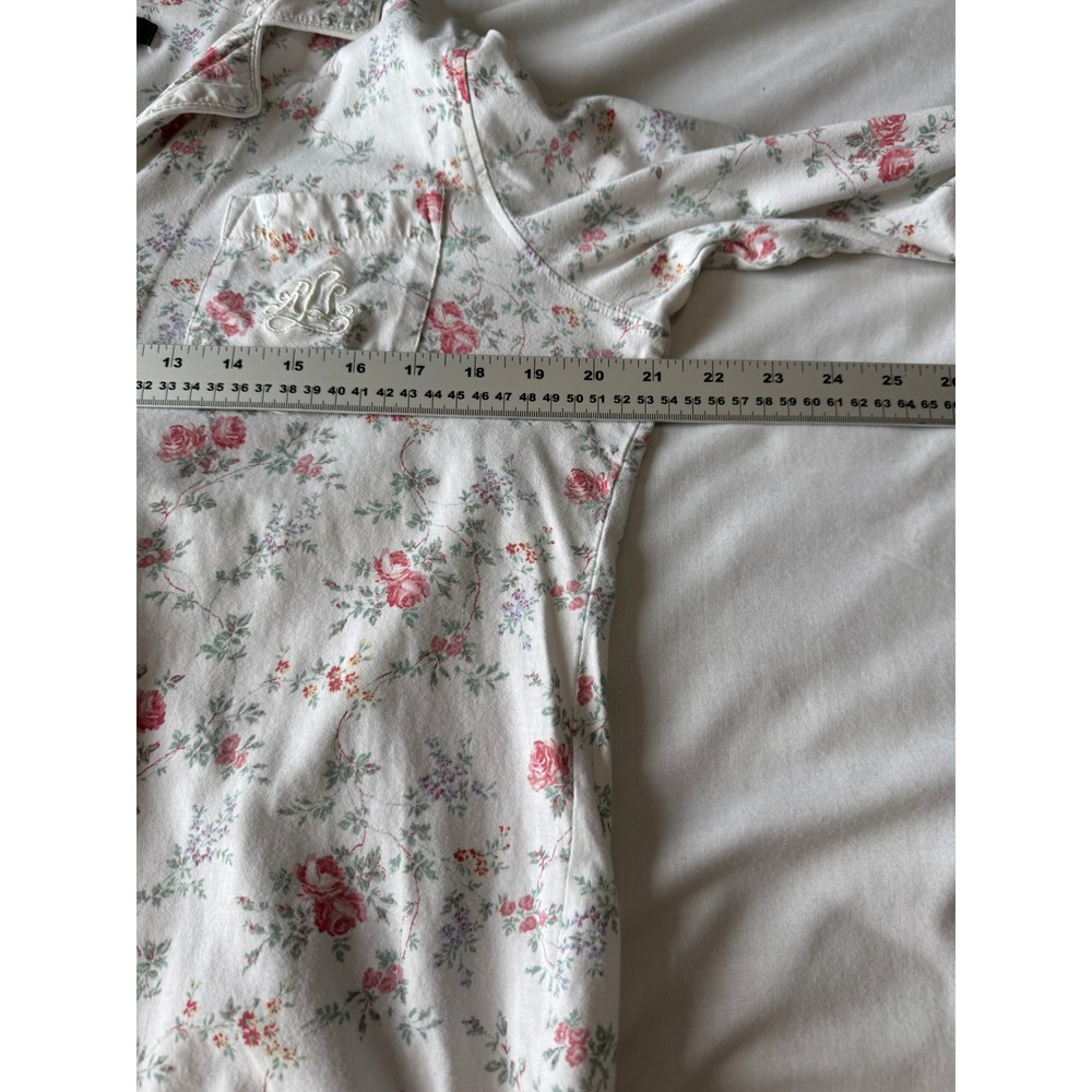 Lauren Ralph Lauren Floral Pajama Top White Pink Medium Cottagecore Shabby Chic - Picture 7 of 11